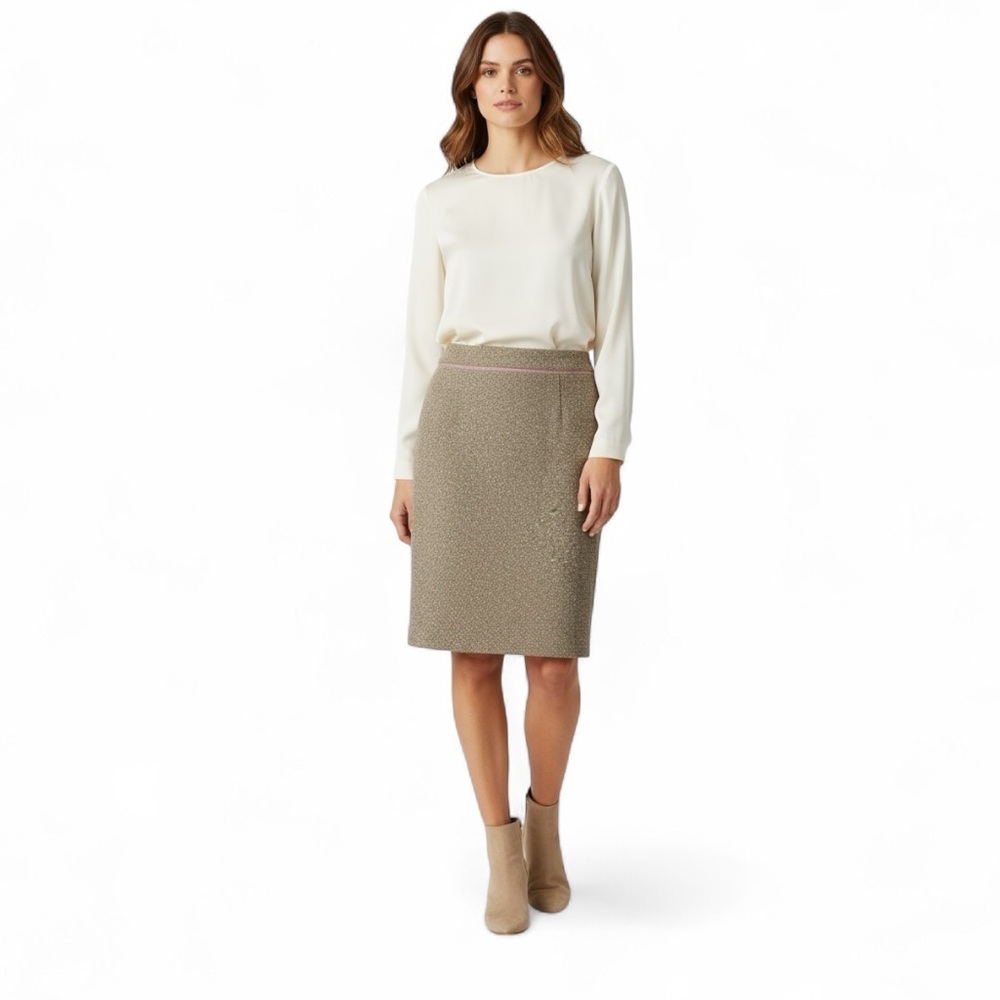 NEW ANN TAYLOR Brown Wool Silk Blend Tweed Pencil Skirt Size 8 Officewear